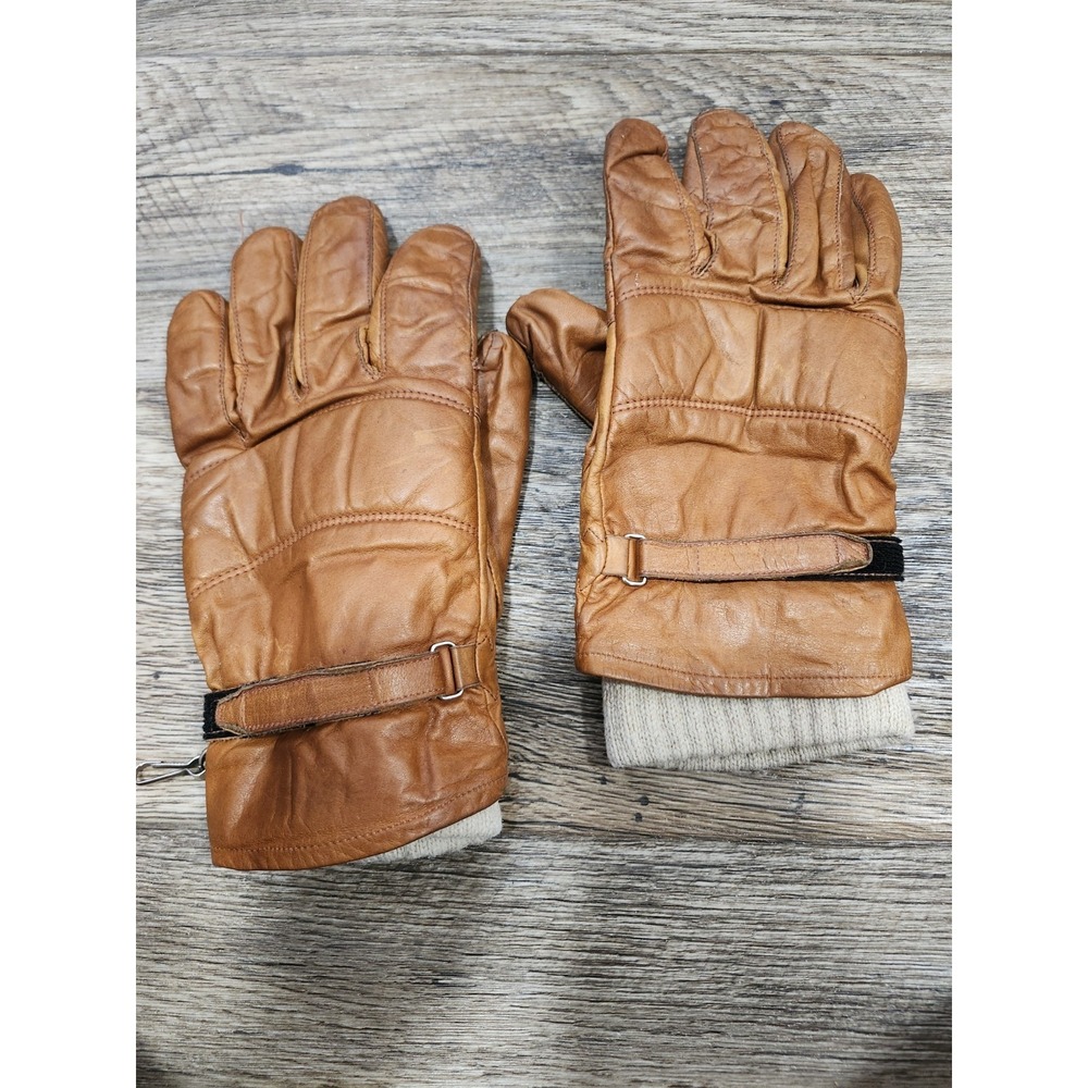 Conroy mens Vintage Leather gloves Tan Brown Beige size Large Metal hardware